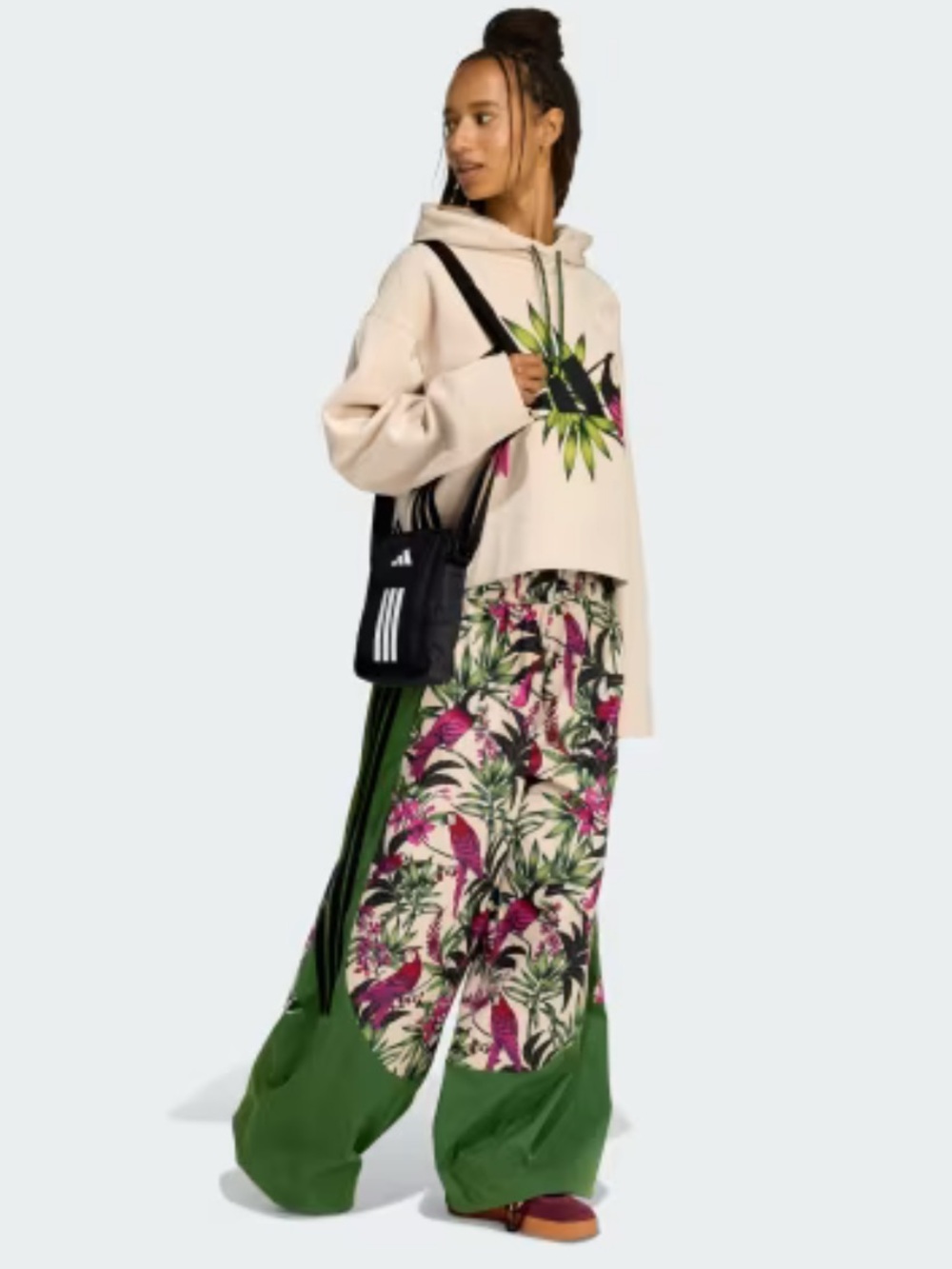 adidas x Farm Rio Premium Green and Pink Tropical Print Wide Leg Pants - Picture 6 of 6